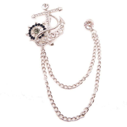 全2色 舵 イカリ 碇 錨 マリンテイスト 海の男 モチーフ ゴールド シルバー チェーン ラペルピン ブローチ