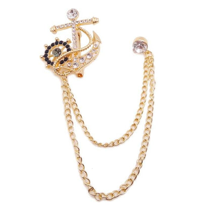 全2色 舵 イカリ 碇 錨 マリンテイスト 海の男 モチーフ ゴールド シルバー チェーン ラペルピン ブローチ