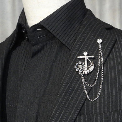 全2色 舵 イカリ 碇 錨 マリンテイスト 海の男 モチーフ ゴールド シルバー チェーン ラペルピン ブローチ