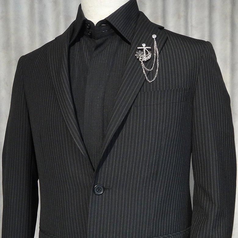 全2色 舵 イカリ 碇 錨 マリンテイスト 海の男 モチーフ ゴールド シルバー チェーン ラペルピン ブローチ