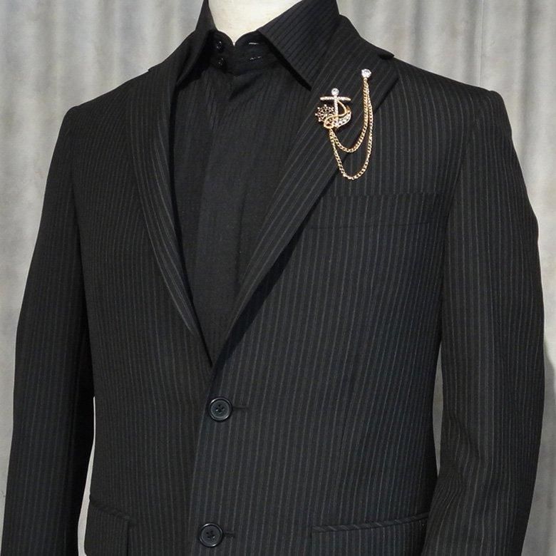 全2色 舵 イカリ 碇 錨 マリンテイスト 海の男 モチーフ ゴールド シルバー チェーン ラペルピン ブローチ