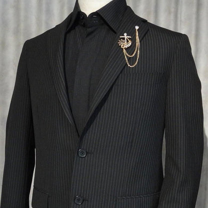 全2色 舵 イカリ 碇 錨 マリンテイスト 海の男 モチーフ ゴールド シルバー チェーン ラペルピン ブローチ