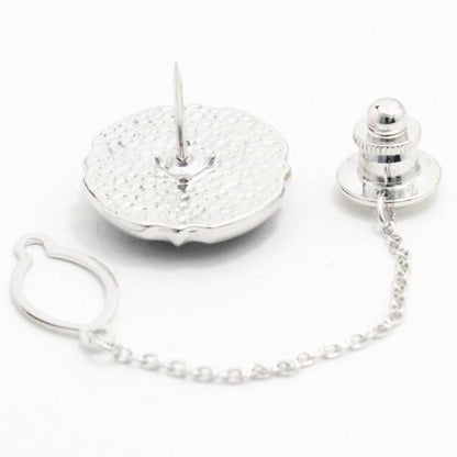 【陶華・TOHCA】シルバー ラウンド 吠える虎 カメオ グレー タイタック ピンブローチ ラペルピン