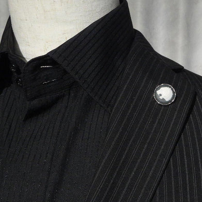 【陶華・TOHCA】シルバー ラウンド 吠える虎 カメオ グレー タイタック ピンブローチ ラペルピン