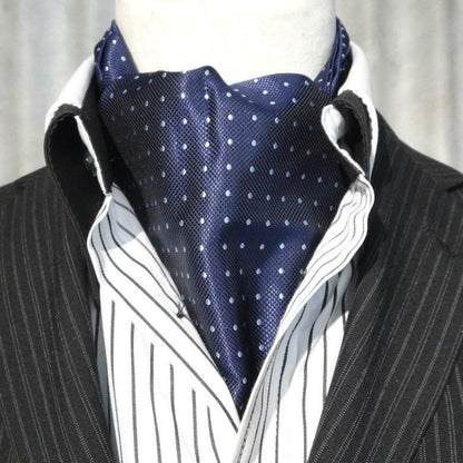 アスコットタイ メンズ用 ネイビー×水色 水玉 ドット