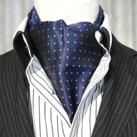 アスコットタイ メンズ用 ネイビー×水色 水玉 ドット