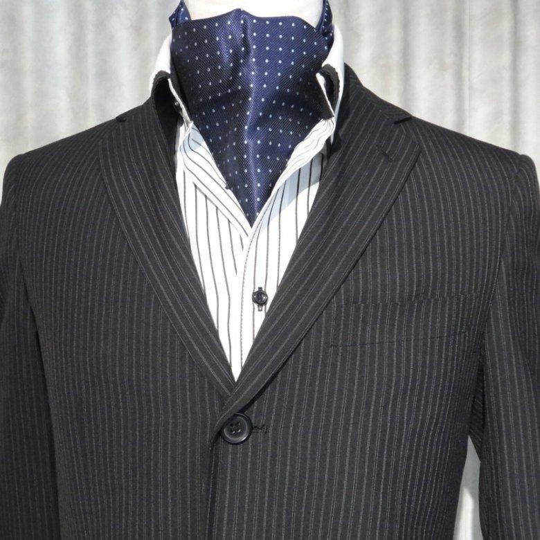 アスコットタイ メンズ用 ネイビー×水色 水玉 ドット