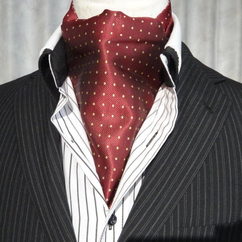 アスコットタイ メンズ用 エンジ×黄色 ワイン ワインレッド 水玉 ドット