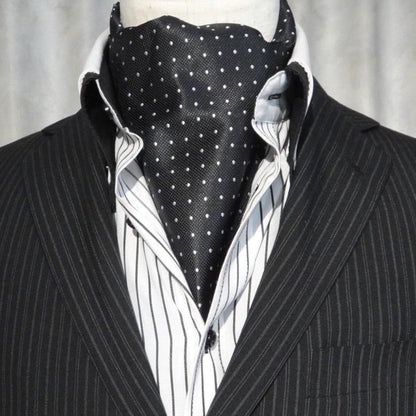 アスコットタイ メンズ用 黒色×白色 ブラック ホワイト モノトーン 水玉 ドット