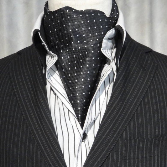 アスコットタイ メンズ用 黒色×白色 ブラック ホワイト モノトーン 水玉 ドット