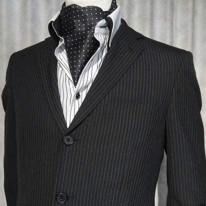 アスコットタイ メンズ用 黒色×白色 ブラック ホワイト モノトーン 水玉 ドット