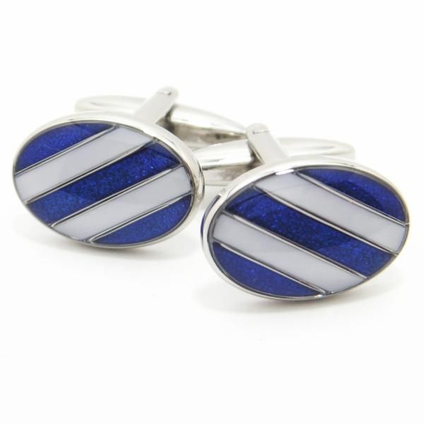 青&白のレジメンタルストライプのカフス(カフリンクス/カフスボタン)