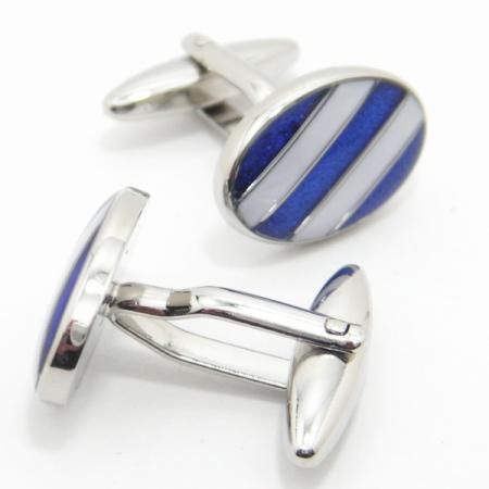 青&白のレジメンタルストライプのカフス(カフリンクス/カフスボタン)