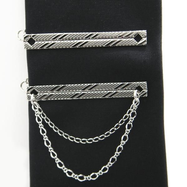 全4種・ストライプが効いたタイピン-チェーン無し/付きタイピン(ネクタイピン)