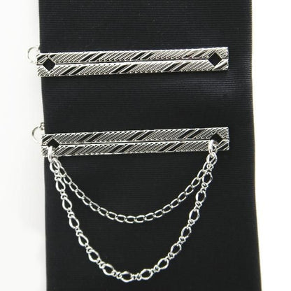 全4種・ストライプが効いたタイピン-チェーン無し/付きタイピン(ネクタイピン)