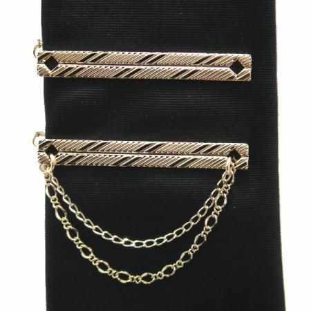 全4種・ストライプが効いたタイピン-チェーン無し/付きタイピン(ネクタイピン)