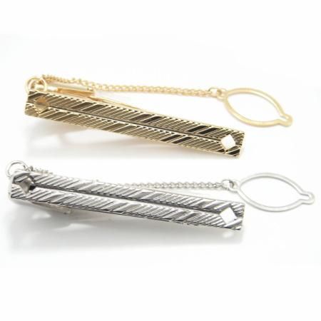 全4種・ストライプが効いたタイピン-チェーン無し/付きタイピン(ネクタイピン)