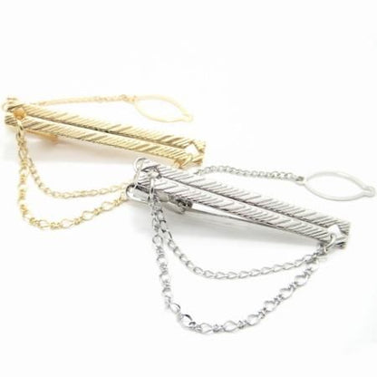 全4種・ストライプが効いたタイピン-チェーン無し/付きタイピン(ネクタイピン)