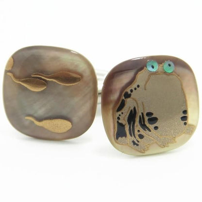 【受注生産品】伊藤若冲カエルとおたまじゃくしの蒔絵カフス(カフリンクス/カフスボタン)