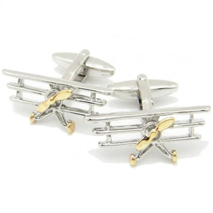 ゴールドがポイントのプロペラ機のカフス(カフリンクス/カフスボタン)