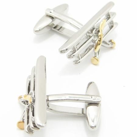 ゴールドがポイントのプロペラ機のカフス(カフリンクス/カフスボタン)