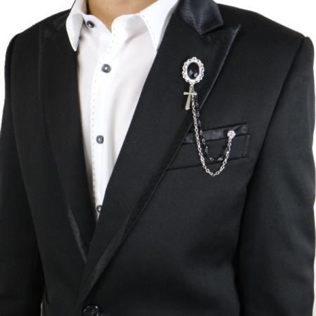 ラペルピン・揺ら揺らクロスと黒のブローチピン