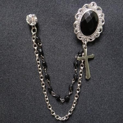 ラペルピン・揺ら揺らクロスと黒のブローチピン