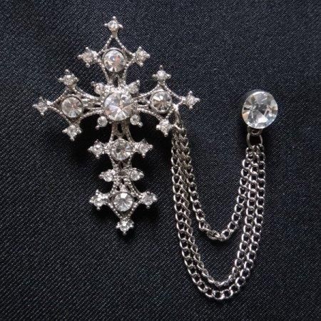 全2色 ラペルピン ゴージャス クロス ラペルブローチ