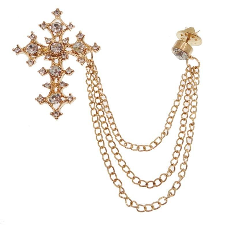 全2色 ラペルピン ゴージャス クロス ラペルブローチ