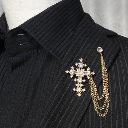 全2色 ラペルピン ゴージャス クロス ラペルブローチ