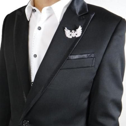 ラペルピン・土星とクロスと羽根のラペルブローチ