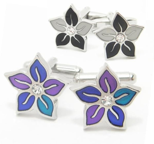 全2色・フラワーwithクリアストーン・カフス（カフリンクス/カフスボタン）