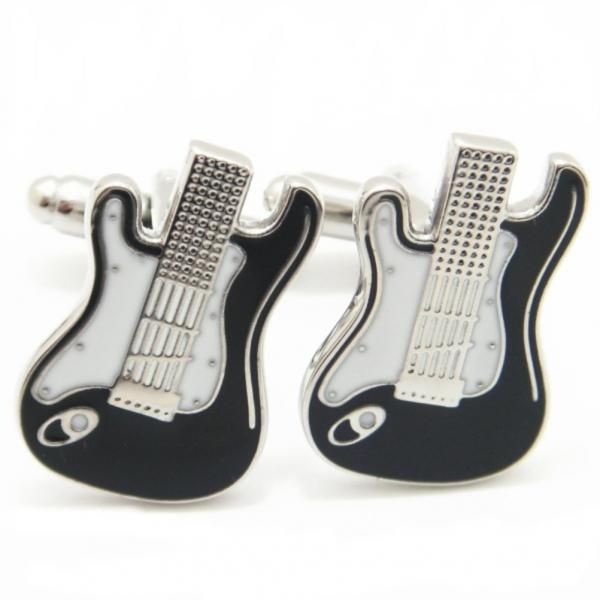 乗り乗りモノトーン・エレキギターのカフス(カフリンクス/カフスボタン)