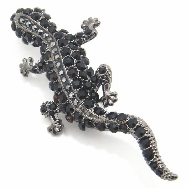 ラペルピン・ワイルドな貴方にブラック・トカゲの艶めきブローチ