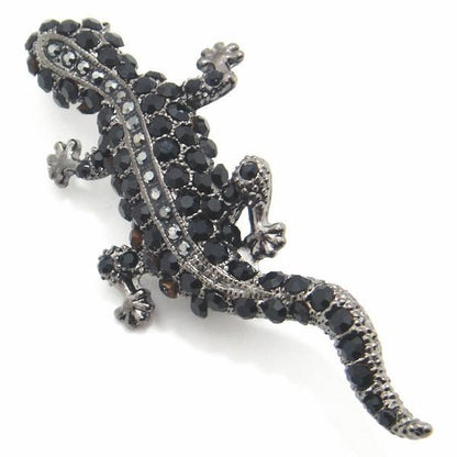 ラペルピン・ワイルドな貴方にブラック・トカゲの艶めきブローチ