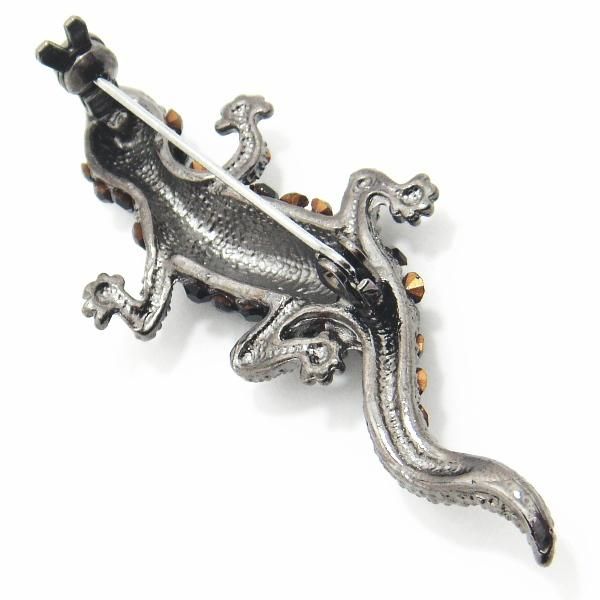 ラペルピン・ワイルドな貴方にブラック・トカゲの艶めきブローチ