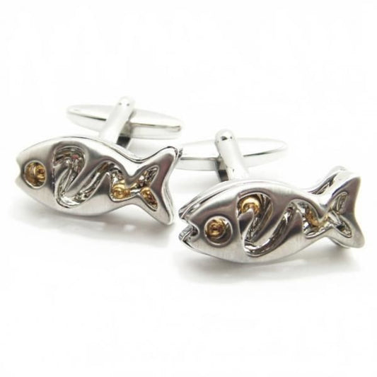 お腹がころころスケルトンのお魚カフス(カフリンクス/カフスボタン)