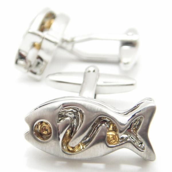 お腹がころころスケルトンのお魚カフス(カフリンクス/カフスボタン)