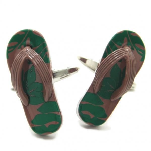 リラックスムード全開リーフ柄ビーチサンダルのカフス(カフリンクス/カフスボタン)