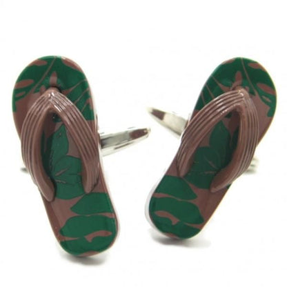 リラックスムード全開リーフ柄ビーチサンダルのカフス(カフリンクス/カフスボタン)