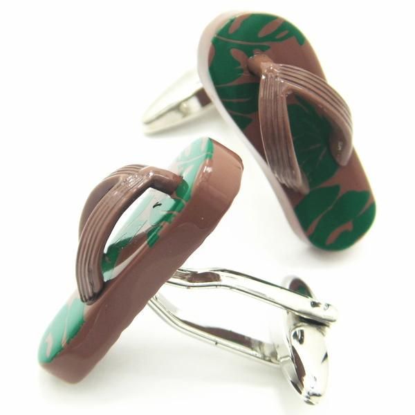 リラックスムード全開リーフ柄ビーチサンダルのカフス(カフリンクス/カフスボタン)