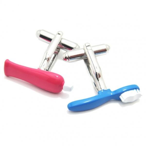 お口のエチケットで爽やかに歯磨き粉と歯ブラシのカフス(カフリンクス/カフスボタン)