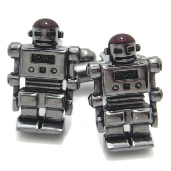 今にも動き出しそうなメタリックブラックのロボットカフス(カフリンクス/カフスボタン)