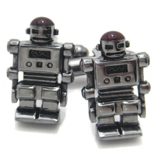 今にも動き出しそうなメタリックブラックのロボットカフス(カフリンクス/カフスボタン)