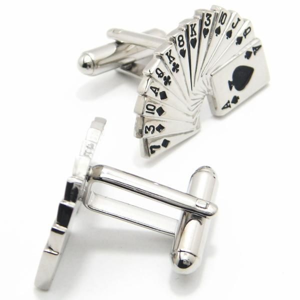 全2色・Let'sPlayいっぱい並んだトランプのカフス(カフリンクス/カフスボタン)