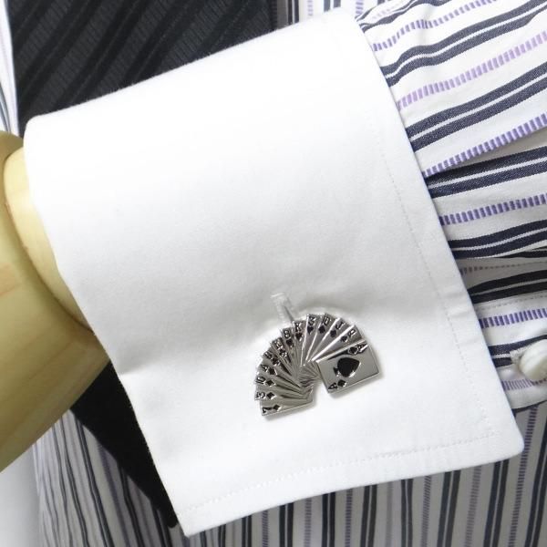 全2色・Let'sPlayいっぱい並んだトランプのカフス(カフリンクス/カフスボタン)