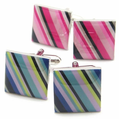 全2色・スクエアのボーダーカフス(カフリンクス/カフスボタン)