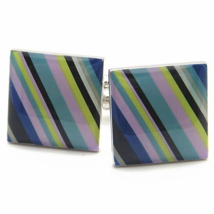全2色・スクエアのボーダーカフス(カフリンクス/カフスボタン)