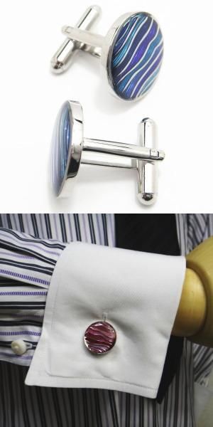全2色・ウェーブのストライプカフス(カフリンクス/カフスボタン)