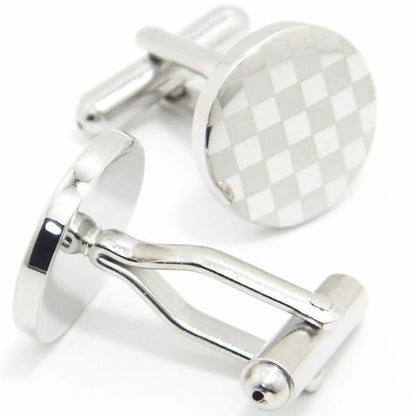 シルバー・スモールチェック・ラウンドのカフス(カフリンクス/カフスボタン)